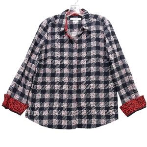Foxcroft NYC Womens 12 Long Sleeve Button Down Plaid Print Shirt Wrinkle‎ Free